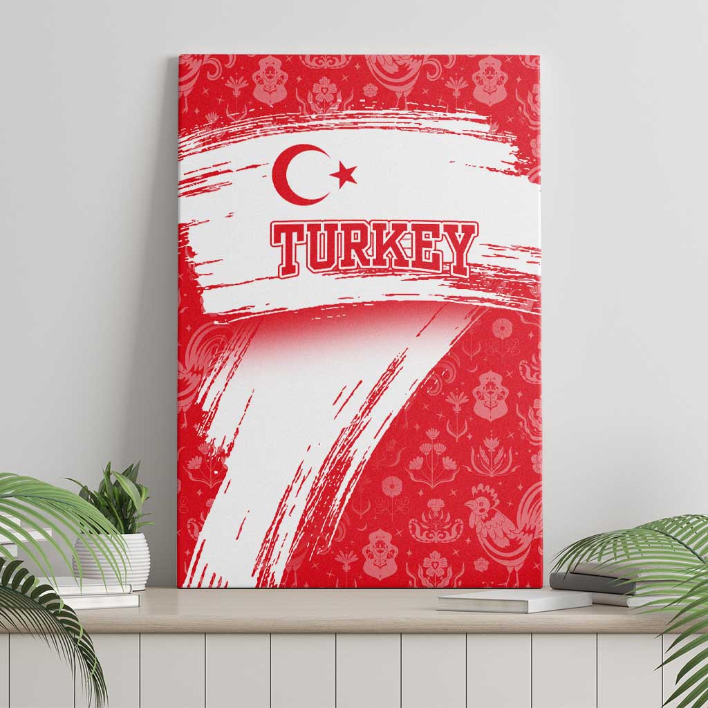 Turkey National Flag and Pattern Design Canvas Wall Art with Red Brush Stroke Effect