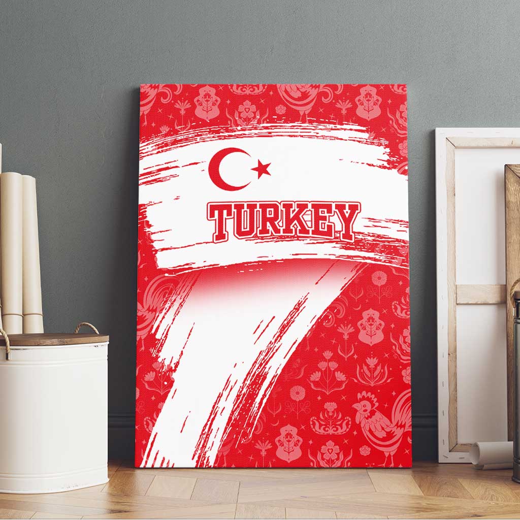 Turkey National Flag and Pattern Design Canvas Wall Art with Red Brush Stroke Effect