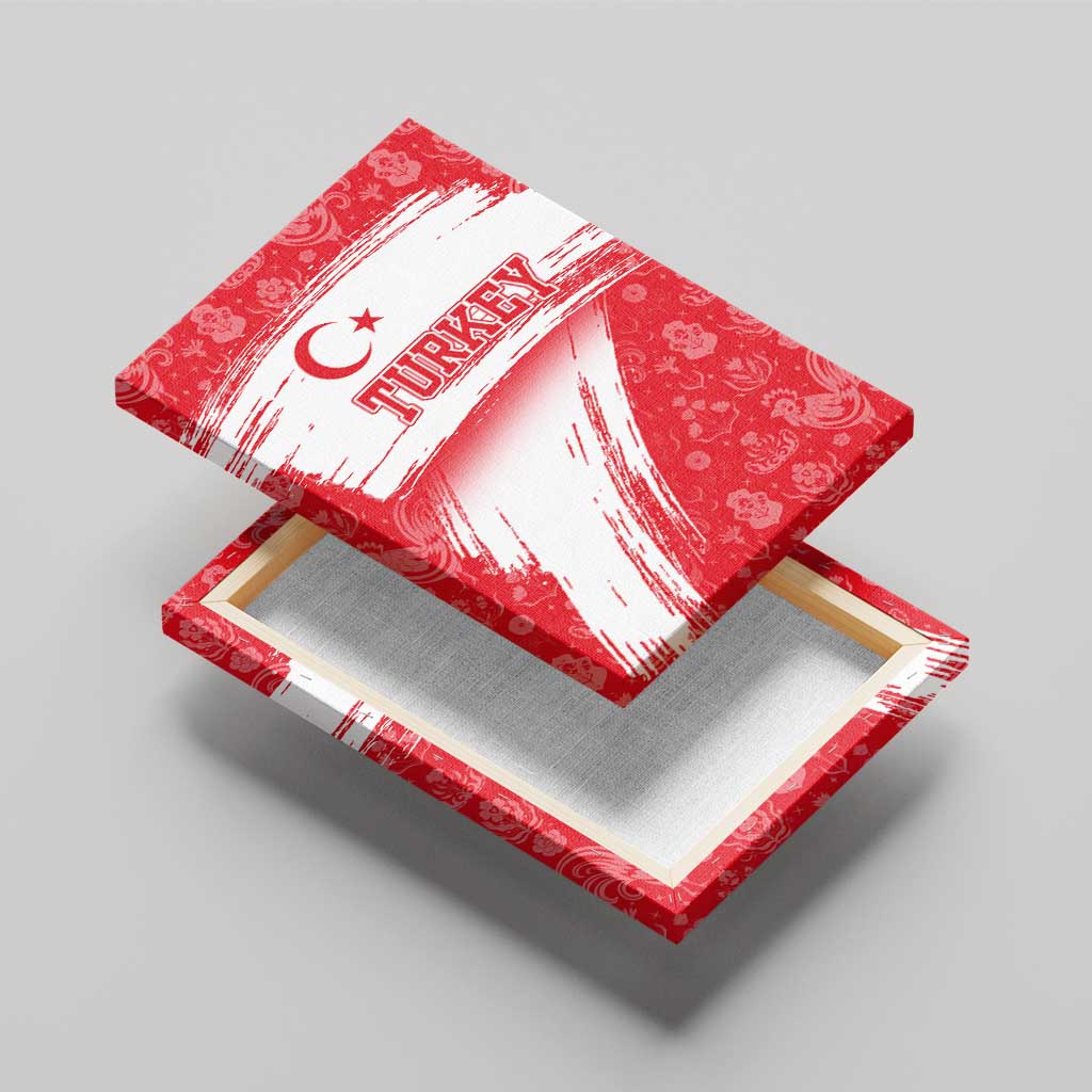 Turkey National Flag and Pattern Design Canvas Wall Art with Red Brush Stroke Effect