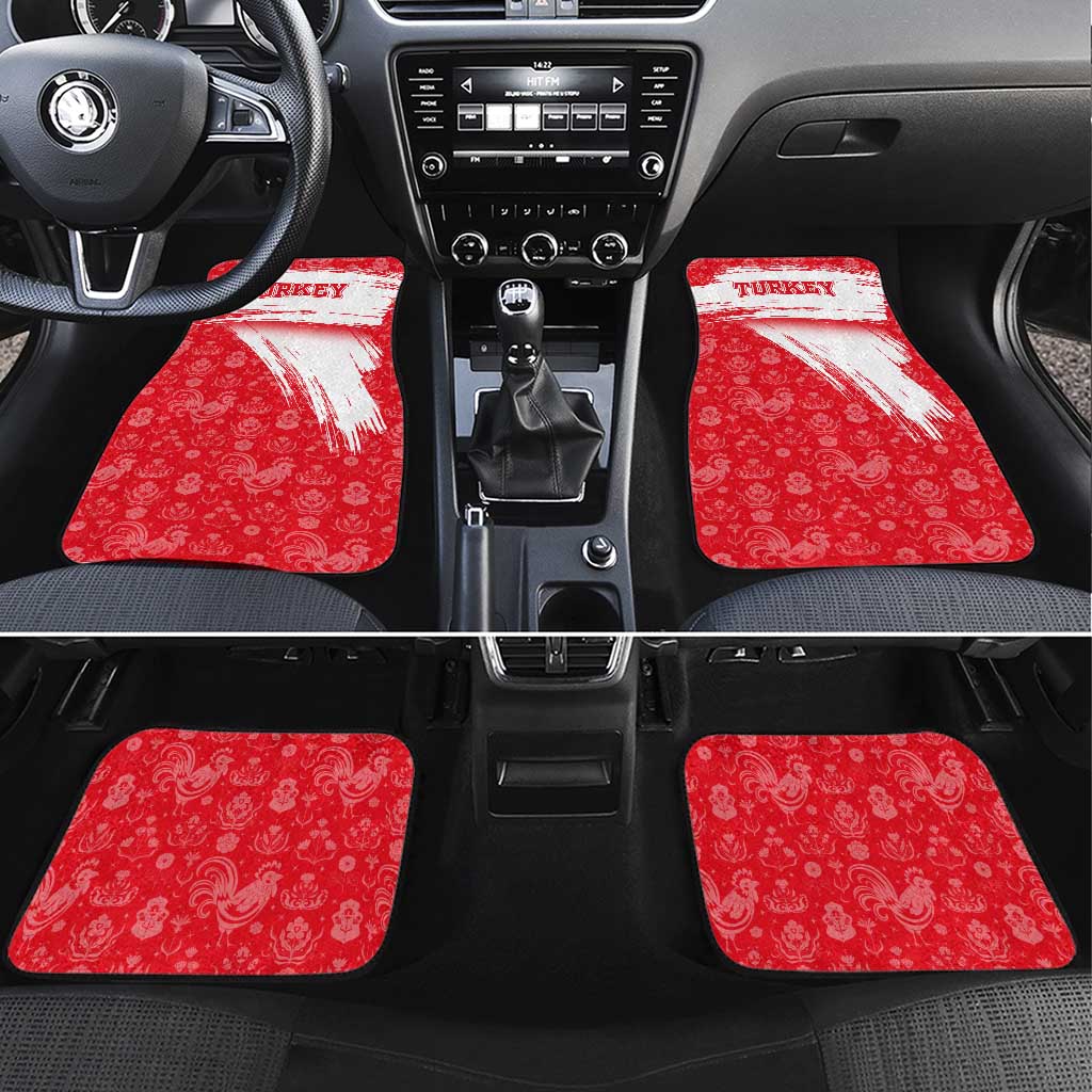 Turkey National Flag and Pattern Design Car Mats with Red Brush Stroke Effect