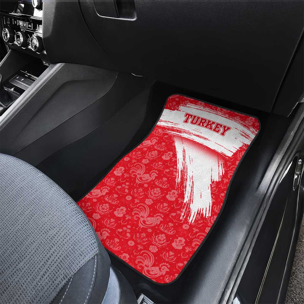 Turkey National Flag and Pattern Design Car Mats with Red Brush Stroke Effect
