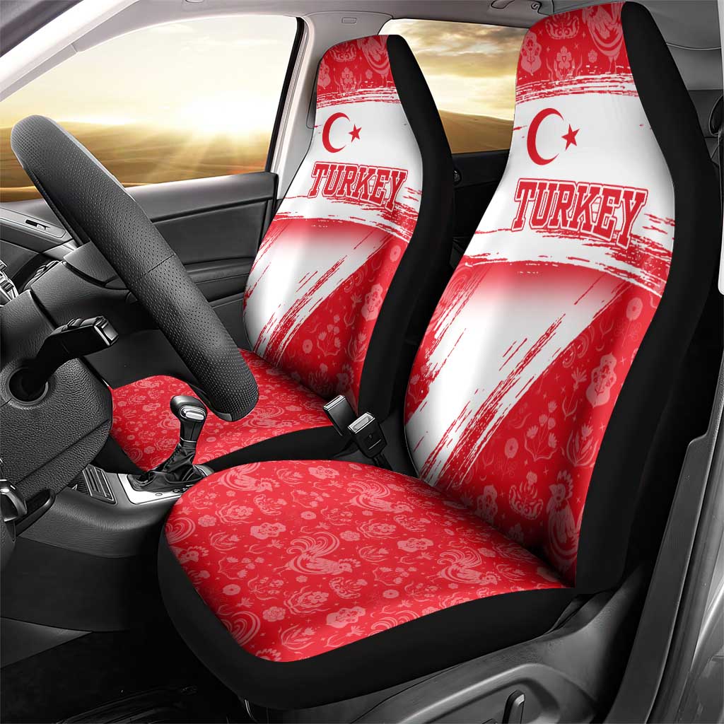 Turkey National Flag and Pattern Design Car Seat Cover with Red Brush Stroke Effect