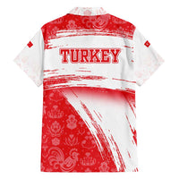 Turkey National Flag and Pattern Design Family Matching Long Sleeve Bodycon Dress and Hawaiian Shirt with Red Brush Stroke Effect