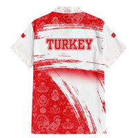 Turkey National Flag and Pattern Design Family Matching Mermaid Dress and Hawaiian Shirt with Red Brush Stroke Effect