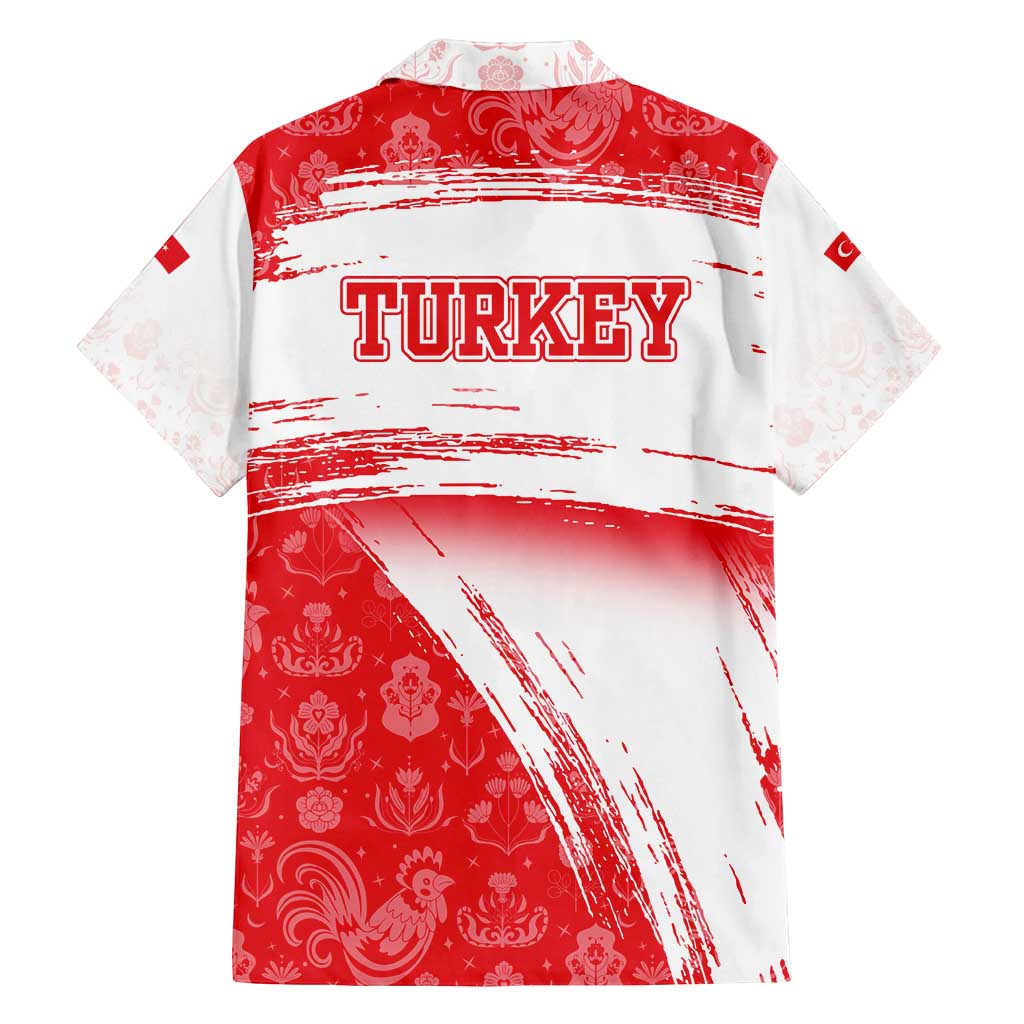 Turkey National Flag and Pattern Design Family Matching Off Shoulder Maxi Dress and Hawaiian Shirt with Red Brush Stroke Effect
