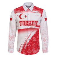 Turkey National Flag and Pattern Design Family Matching Off Shoulder Maxi Dress and Hawaiian Shirt with Red Brush Stroke Effect