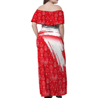 Turkey National Flag and Pattern Design Family Matching Off Shoulder Maxi Dress and Hawaiian Shirt with Red Brush Stroke Effect