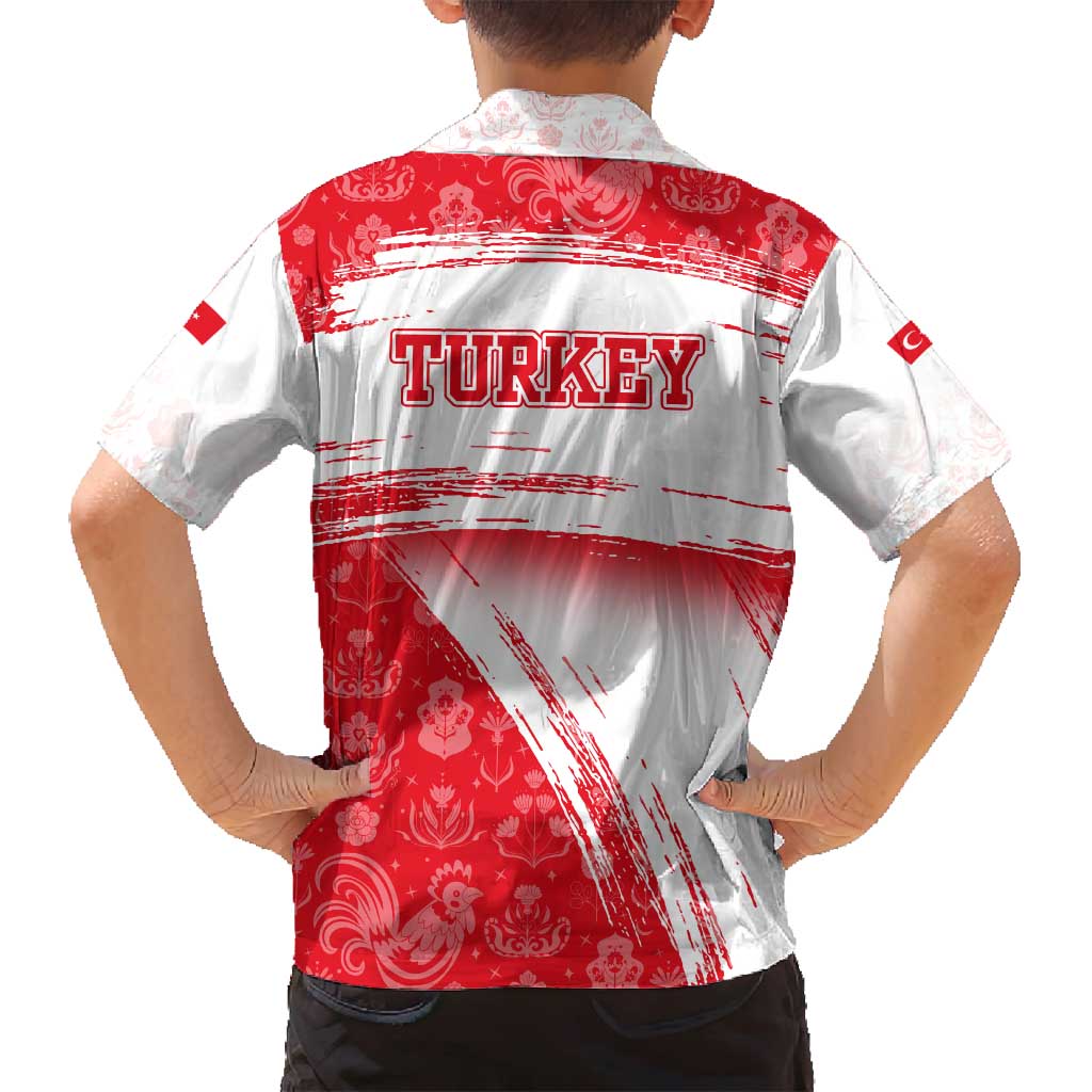 Turkey National Flag and Pattern Design Family Matching Puletasi and Hawaiian Shirt with Red Brush Stroke Effect