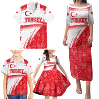 Turkey National Flag and Pattern Design Family Matching Puletasi and Hawaiian Shirt with Red Brush Stroke Effect