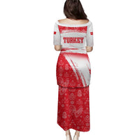 Turkey National Flag and Pattern Design Family Matching Puletasi and Hawaiian Shirt with Red Brush Stroke Effect