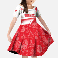 Turkey National Flag and Pattern Design Family Matching Short Sleeve Bodycon Dress and Hawaiian Shirt with Red Brush Stroke Effect