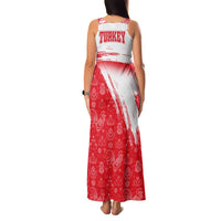 Turkey National Flag and Pattern Design Family Matching Tank Maxi Dress and Hawaiian Shirt with Red Brush Stroke Effect