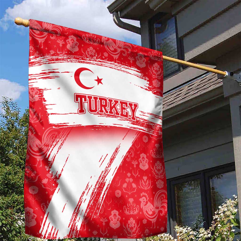 Turkey National Flag and Pattern Design Garden Flag with Red Brush Stroke Effect