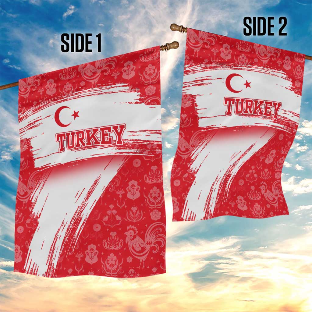 Turkey National Flag and Pattern Design Garden Flag with Red Brush Stroke Effect