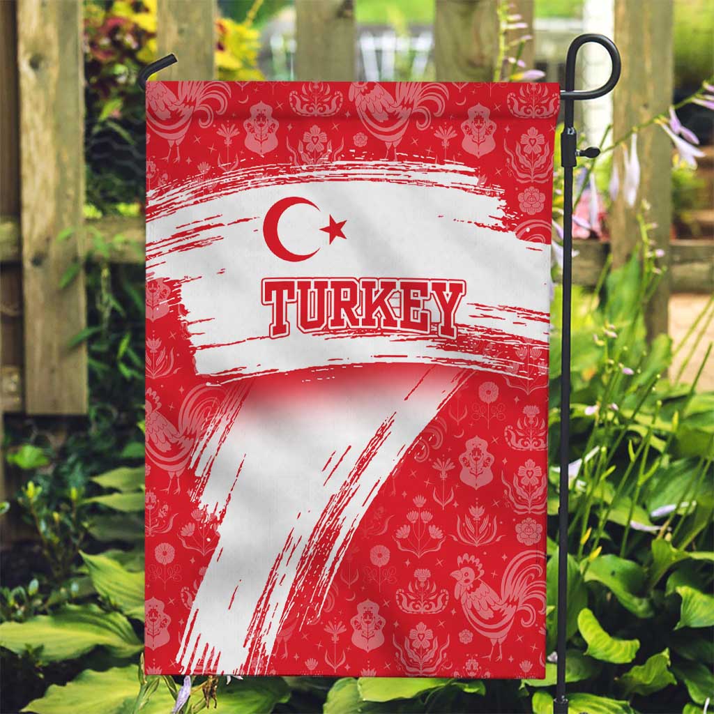 Turkey National Flag and Pattern Design Garden Flag with Red Brush Stroke Effect