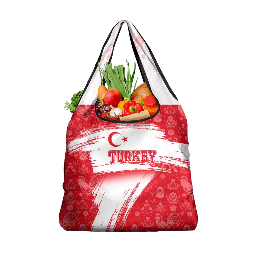 Turkey National Flag and Pattern Design Grocery Bag with Red Brush Stroke Effect