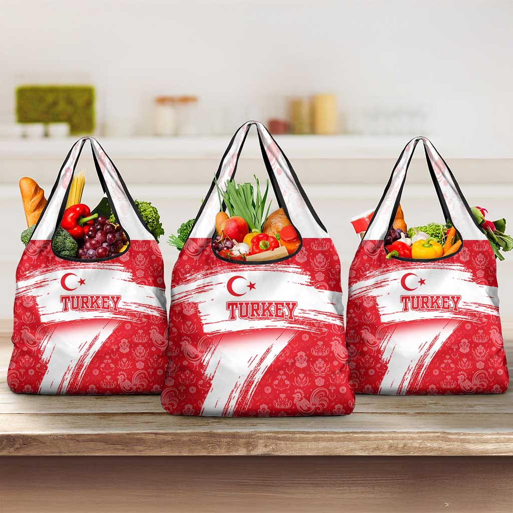 Turkey National Flag and Pattern Design Grocery Bag with Red Brush Stroke Effect