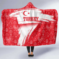 Turkey National Flag and Pattern Design Hooded Blanket with Red Brush Stroke Effect