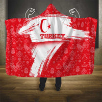 Turkey National Flag and Pattern Design Hooded Blanket with Red Brush Stroke Effect
