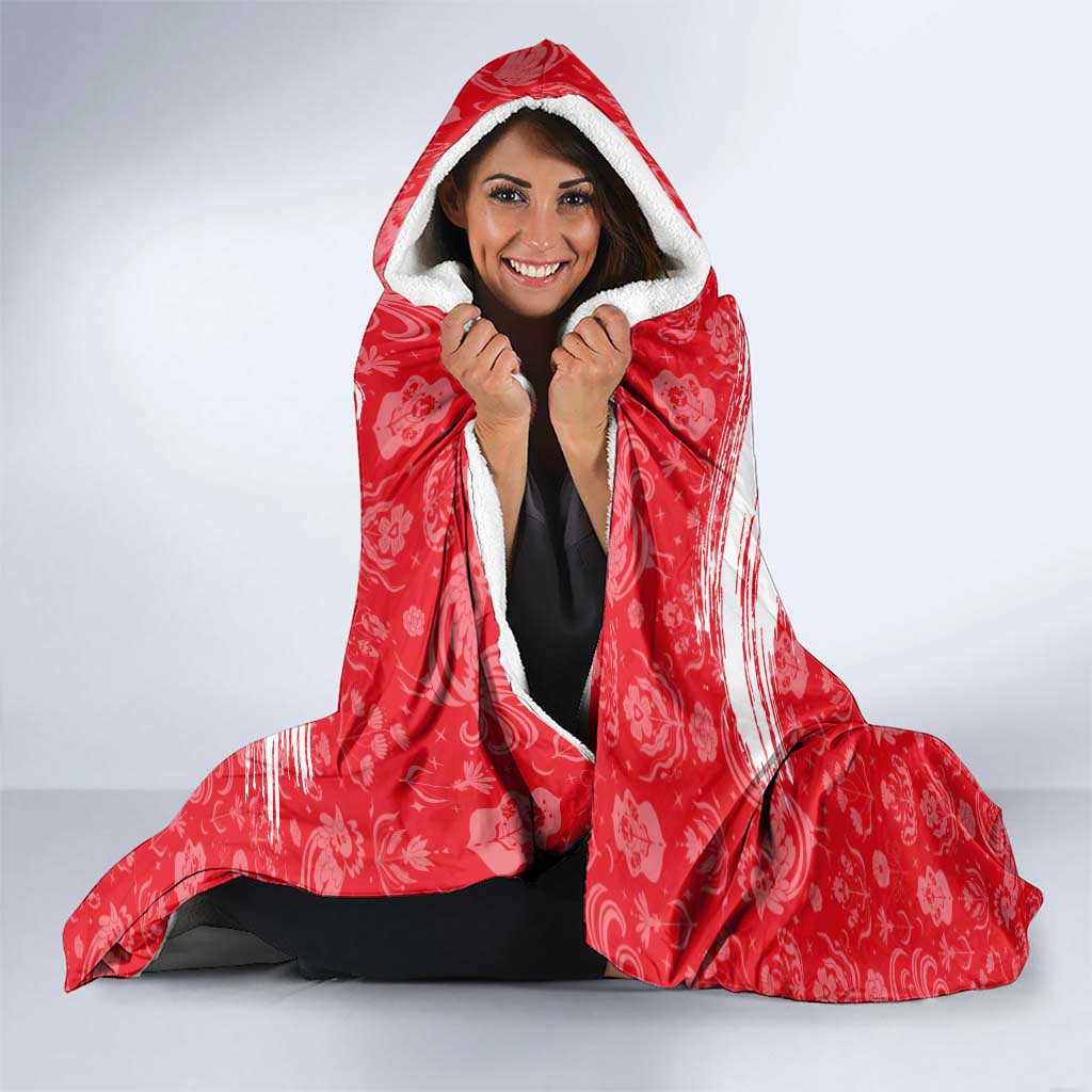 Turkey National Flag and Pattern Design Hooded Blanket with Red Brush Stroke Effect