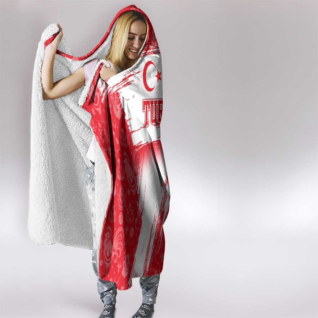 Turkey National Flag and Pattern Design Hooded Blanket with Red Brush Stroke Effect