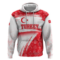 Turkey National Flag and Pattern Design Hoodie with Red Brush Stroke Effect