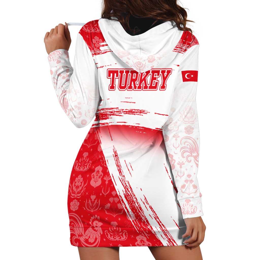 Turkey National Flag and Pattern Design Hoodie Dress with Red Brush Stroke Effect