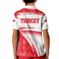 Turkey National Flag and Pattern Design Kid Polo Shirt with Red Brush Stroke Effect