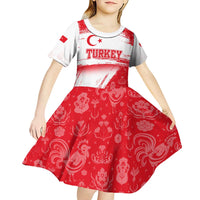 Turkey National Flag and Pattern Design Kid Short Sleeve Dress with Red Brush Stroke Effect
