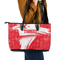 Turkey National Flag and Pattern Design Leather Tote Bag with Red Brush Stroke Effect