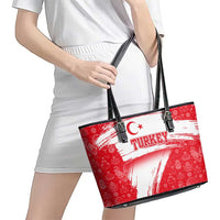 Turkey National Flag and Pattern Design Leather Tote Bag with Red Brush Stroke Effect