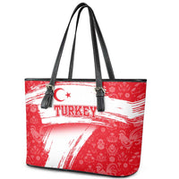 Turkey National Flag and Pattern Design Leather Tote Bag with Red Brush Stroke Effect