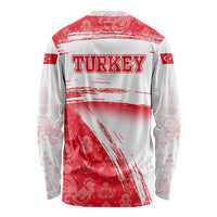 Turkey National Flag and Pattern Design Long Sleeve Shirt with Red Brush Stroke Effect