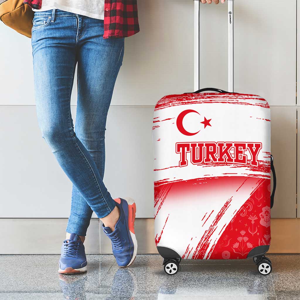 Turkey National Flag and Pattern Design Luggage Cover with Red Brush Stroke Effect
