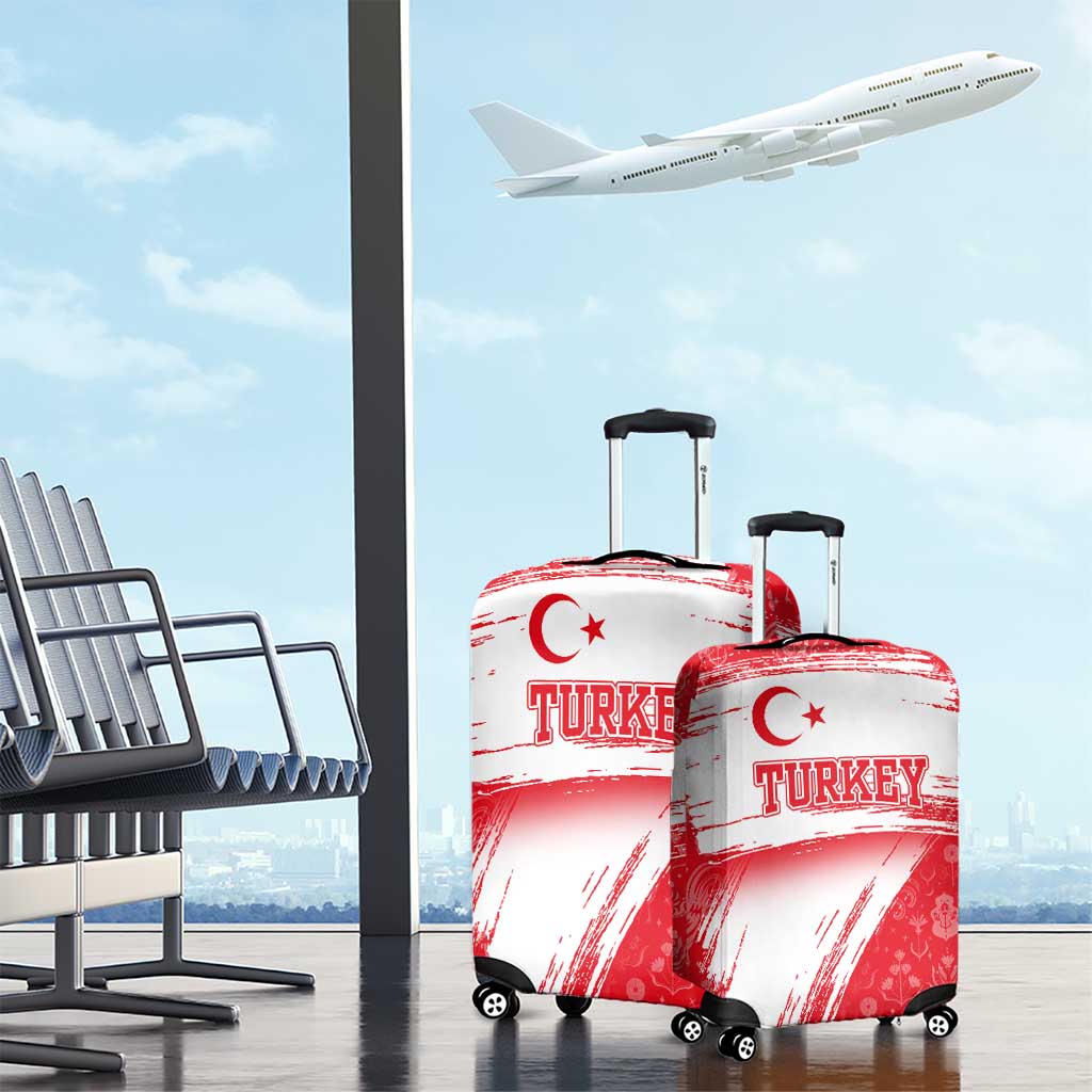 Turkey National Flag and Pattern Design Luggage Cover with Red Brush Stroke Effect