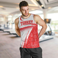 Turkey National Flag and Pattern Design Men Tank Top with Red Brush Stroke Effect
