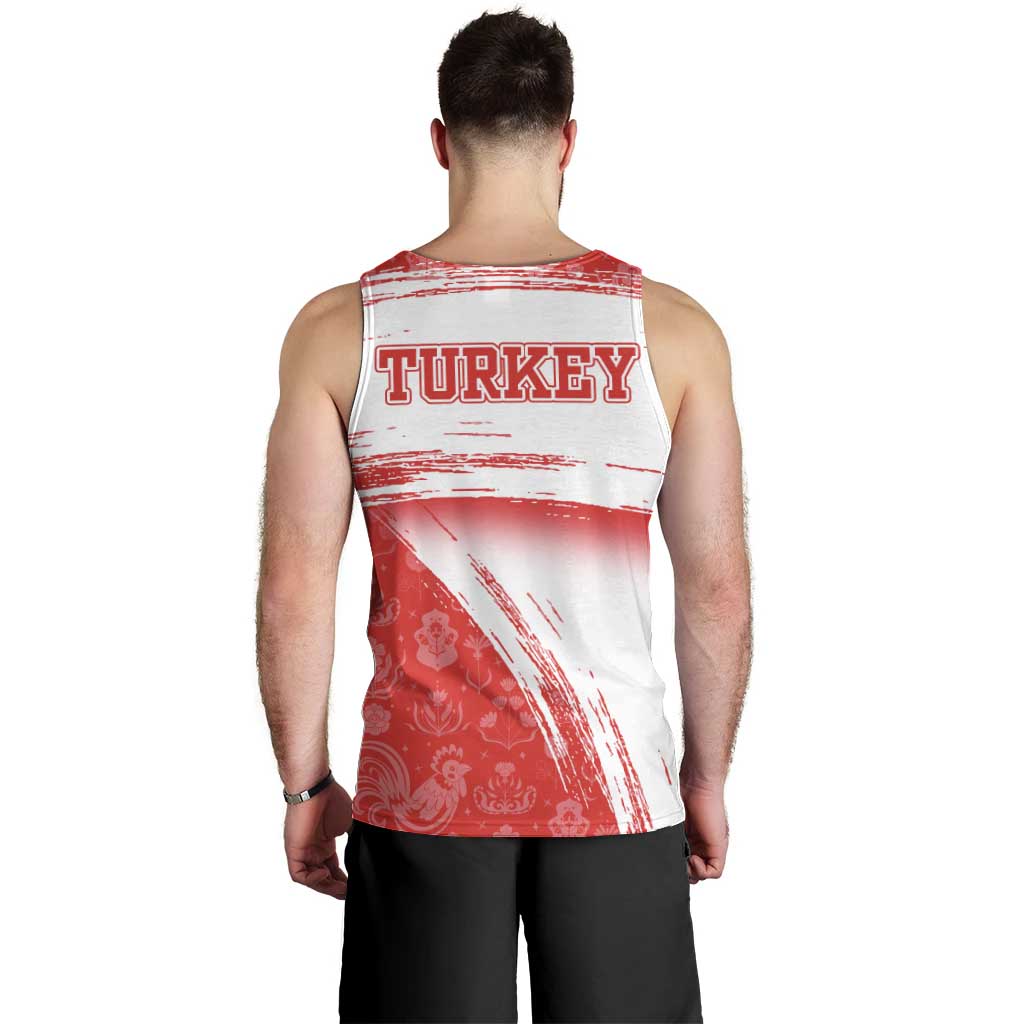 Turkey National Flag and Pattern Design Men Tank Top with Red Brush Stroke Effect