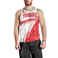 Turkey National Flag and Pattern Design Men Tank Top with Red Brush Stroke Effect