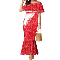 Turkey National Flag and Pattern Design Mermaid Dress with Red Brush Stroke Effect