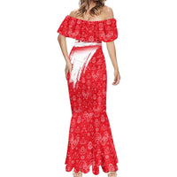 Turkey National Flag and Pattern Design Mermaid Dress with Red Brush Stroke Effect