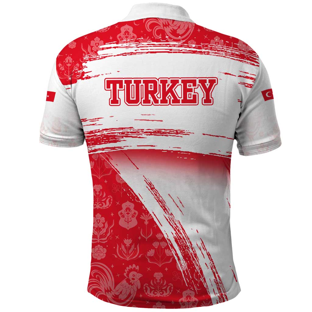 Turkey National Flag and Pattern Design Polo Shirt with Red Brush Stroke Effect