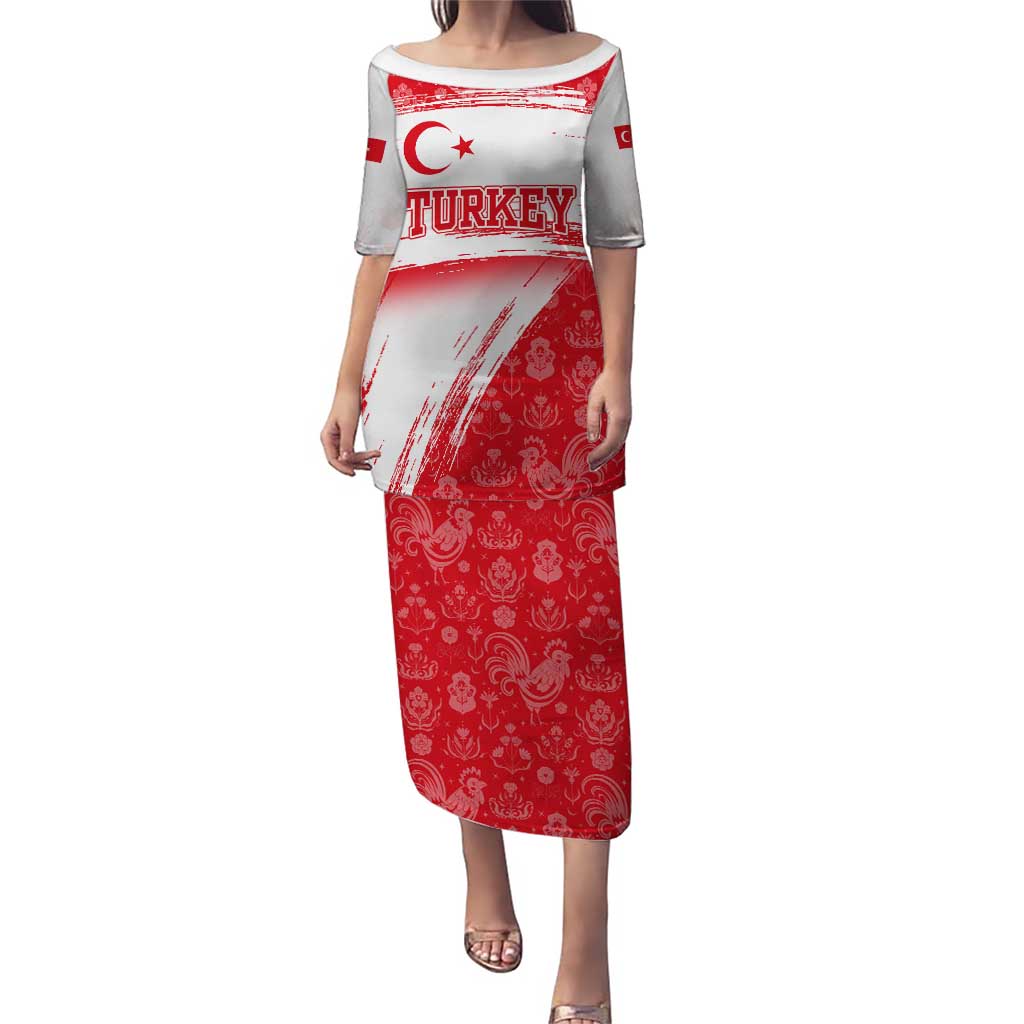 Turkey National Flag and Pattern Design Puletasi with Red Brush Stroke Effect