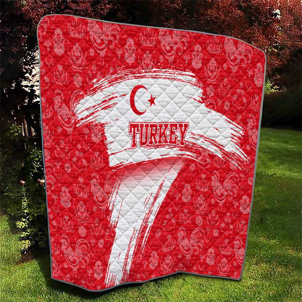 Turkey National Flag and Pattern Design Quilt with Red Brush Stroke Effect