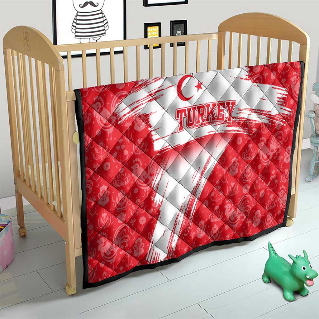 Turkey National Flag and Pattern Design Quilt with Red Brush Stroke Effect