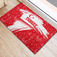 Turkey National Flag and Pattern Design Rubber Doormat with Red Brush Stroke Effect