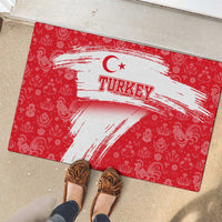 Turkey National Flag and Pattern Design Rubber Doormat with Red Brush Stroke Effect