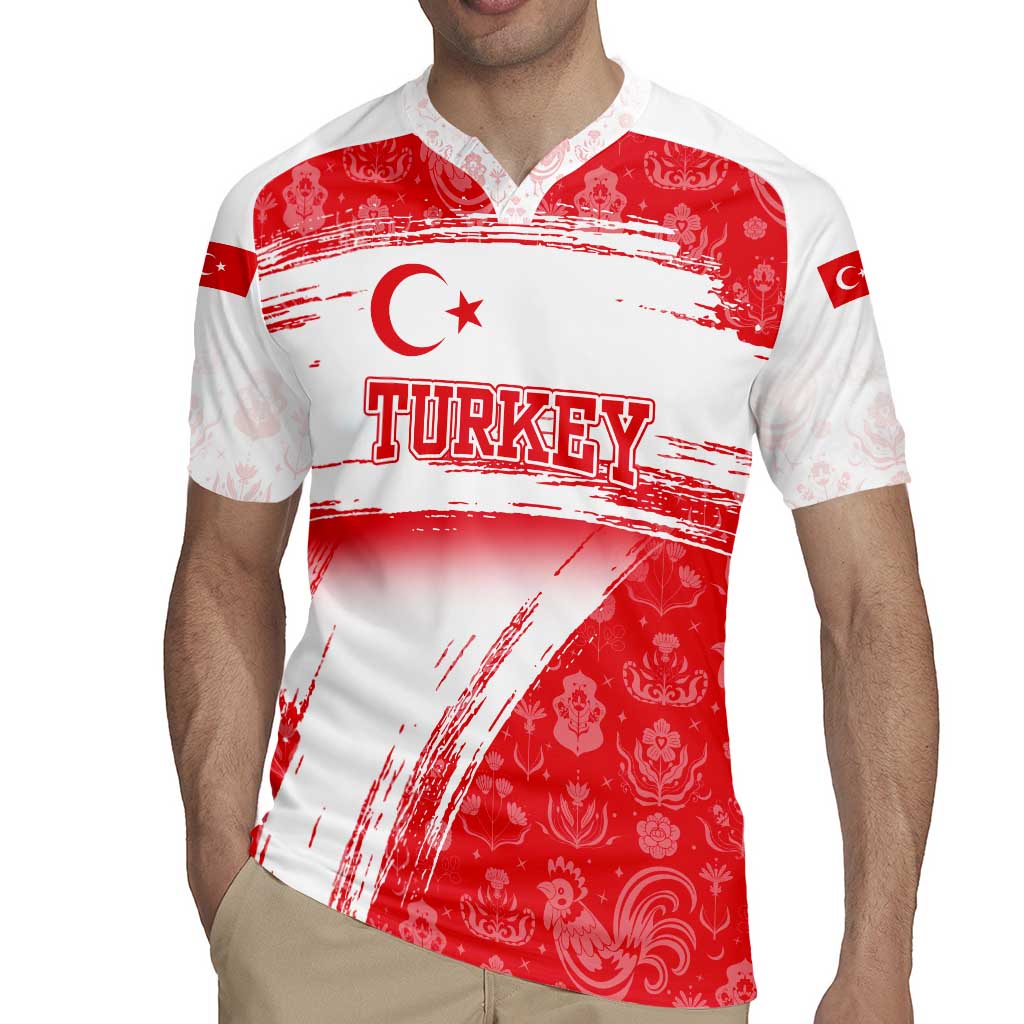 Turkey National Flag and Pattern Design Rugby Jersey with Red Brush Stroke Effect