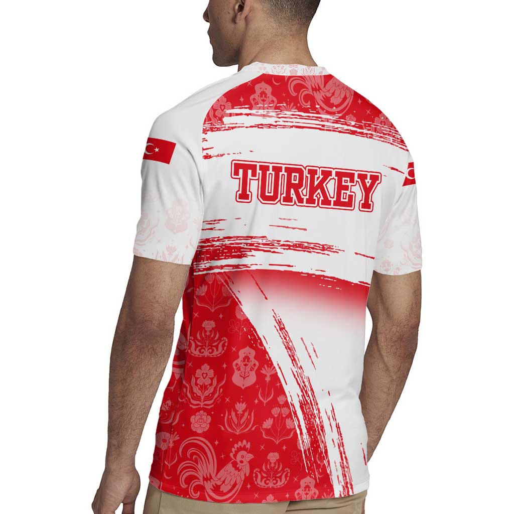 Turkey National Flag and Pattern Design Rugby Jersey with Red Brush Stroke Effect
