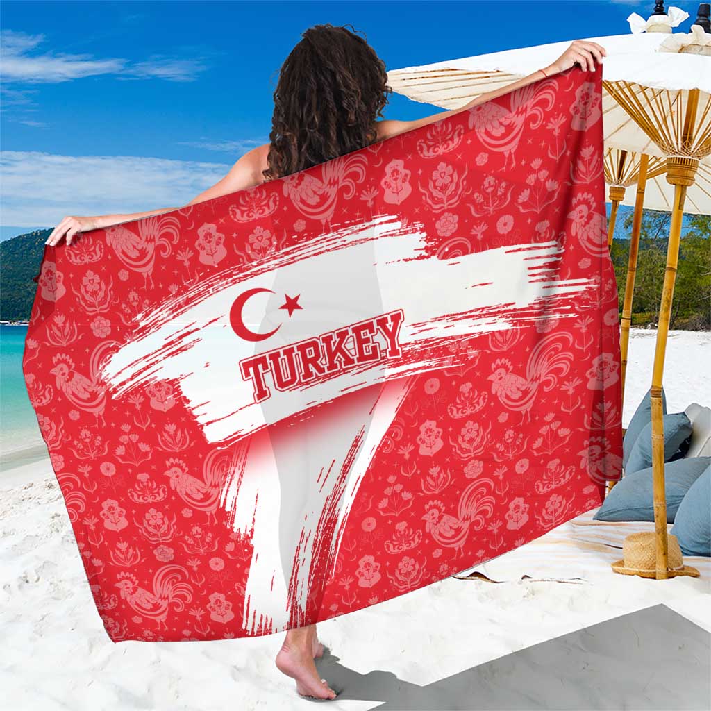 Turkey National Flag and Pattern Design Sarong with Red Brush Stroke Effect