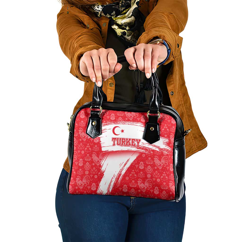 Turkey National Flag and Pattern Design Shoulder Handbag with Red Brush Stroke Effect